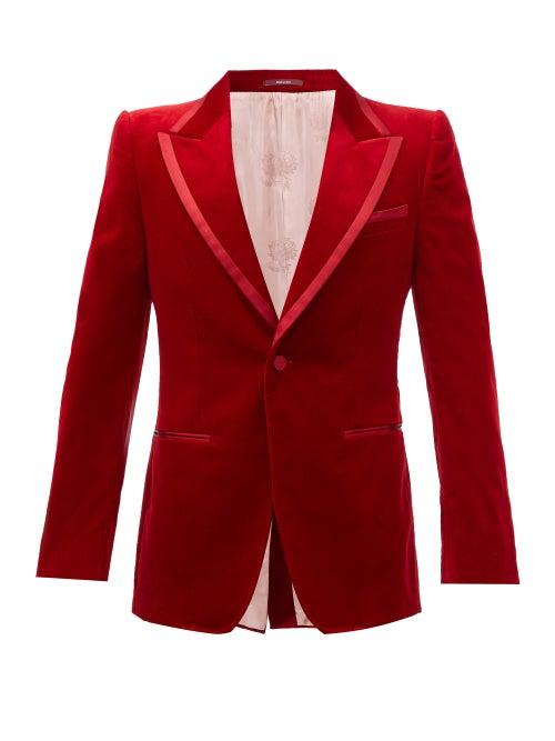 Gucci - Peak-lapel Cotton-blend Velvet Suit Jacket - Mens - Red