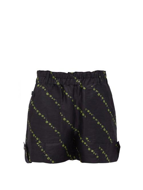 Matchesfashion.com Ganni - Floral Print Linen Blend Shorts - Womens - Black Multi