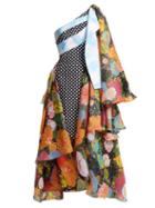 Matchesfashion.com Richard Quinn - Draped Floral Print Asymmetric Dress - Womens - Multi