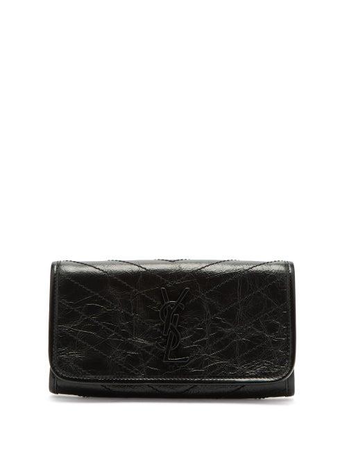 Matchesfashion.com Saint Laurent - Niki Ysl Monogram Crinkle Leather Wallet - Womens - Black