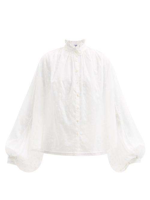 Matchesfashion.com Thierry Colson - Slava Floral-print Ruffle-collar Cotton Blouse - Womens - White Print