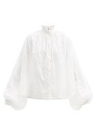 Matchesfashion.com Thierry Colson - Slava Floral-print Ruffle-collar Cotton Blouse - Womens - White Print