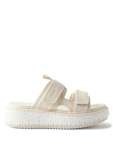 Chlo - Lilli Suede Flatform Slides - Womens - White