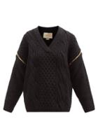 Gucci - Zipped-sleeve Cabled-wool Sweater - Womens - Black