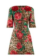 Matchesfashion.com Dolce & Gabbana - Rose And Leopard Print Metallic Cloqu Mini Dress - Womens - Multi