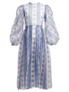 Matchesfashion.com Emilia Wickstead - Veronica Floral Print Silk Organza Dress - Womens - Blue Print