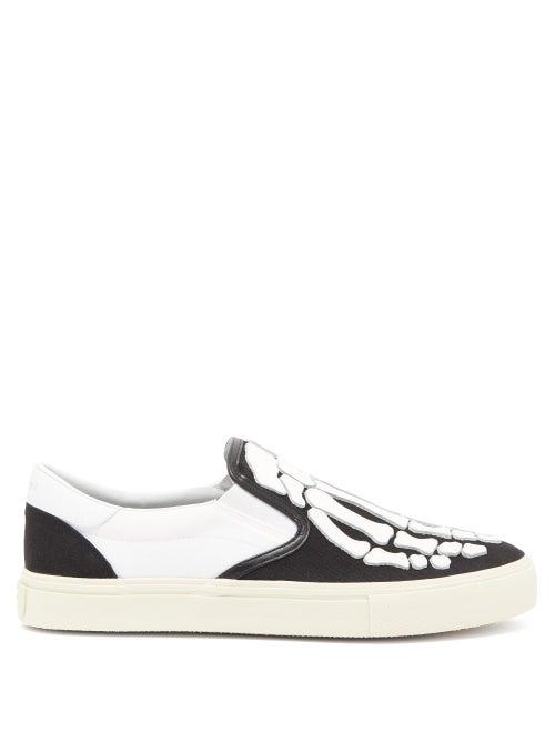 Matchesfashion.com Amiri - Skel Toe Leather-appliqu Slip-on Canvas Trainers - Mens - Black White