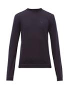 Matchesfashion.com Prada - Logo Embroidered Wool Blend Sweater - Mens - Blue