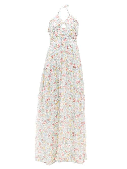 Ladies Beachwear Loveshackfancy - Donovan Halterneck Floral-print Cotton Maxi Dress - Womens - Blue Multi