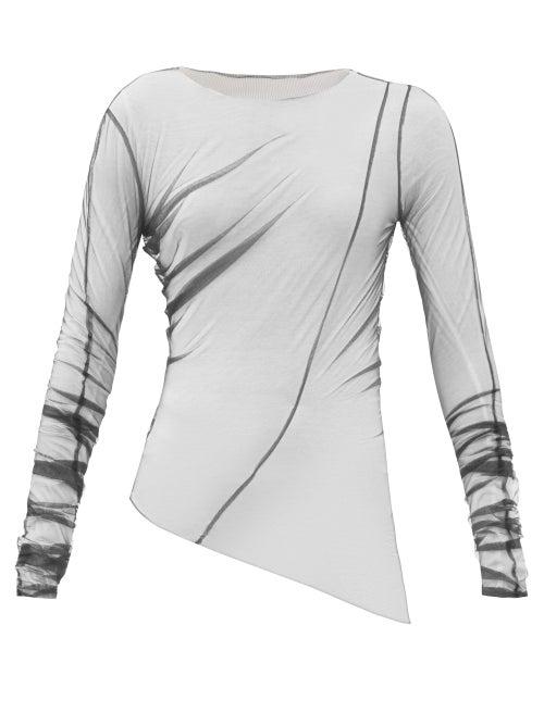 Matchesfashion.com Maison Margiela - Asymmetric-hem Tulle Long-sleeved Top - Womens - Black