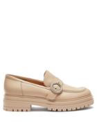 Ladies Shoes Gianvito Rossi - Crystal-buckle Leather Loafers - Womens - Beige