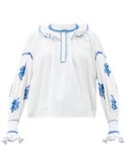 Matchesfashion.com Isabel Marant Toile - Raquela Ruffled Cotton-gauze Blouse - Womens - Blue White