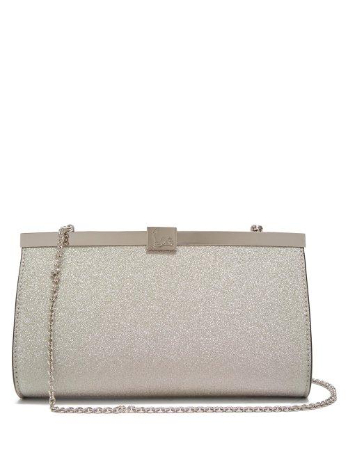 Matchesfashion.com Christian Louboutin - Palmette Glittered Leather Clutch Bag - Womens - White Multi