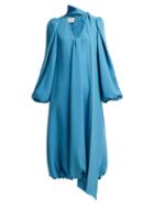 Matchesfashion.com Valentino - Tie Neck Balloon Sleeve Silk Dress - Womens - Blue