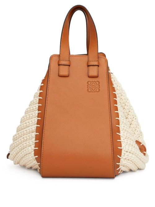 Matchesfashion.com Loewe - Hammock Knitted-panels Leather Bag - Womens - Tan White