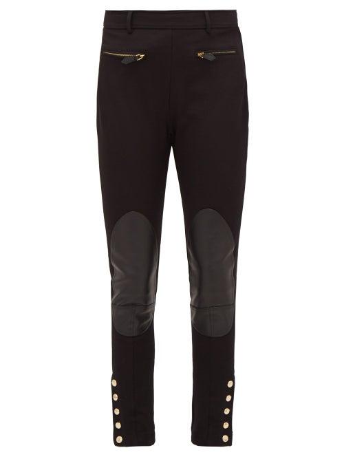 Matchesfashion.com Burberry - Leather-patch Stretch-cotton Trousers - Womens - Black