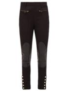 Matchesfashion.com Burberry - Leather-patch Stretch-cotton Trousers - Womens - Black