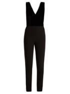 Matchesfashion.com Elie Saab - Deep V Neck Velvet And Crepe Jumpsuit - Womens - Black