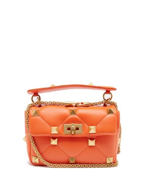 Valentino Garavani - Roman Stud Medium Leather Shoulder Bag - Womens - Orange