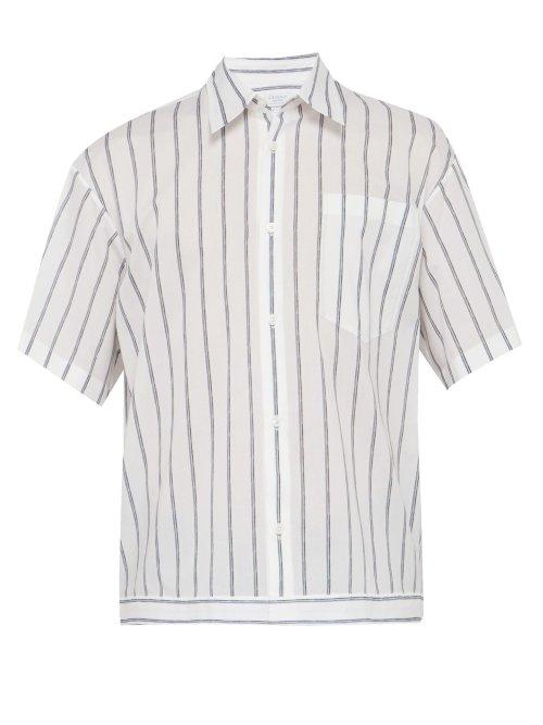 Matchesfashion.com Deveaux - Striped Cotton Shirt - Mens - Navy Stripe