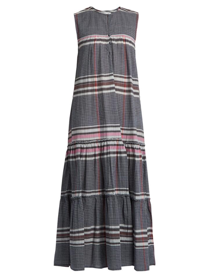 Apiece Apart Fuentes Tiers Checked Cotton Maxi Dress