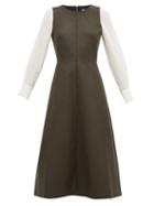 Matchesfashion.com Cefinn - Contrast Sleeve Felted Wool Blend A Line Dress - Womens - Khaki Multi