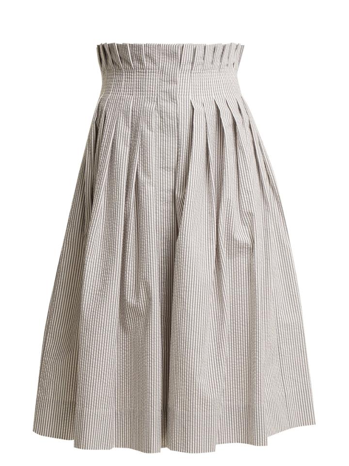 Thom Browne Striped Cotton-seersucker Pleated Skirt