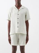 Maran - Short-sleeved Cuban-collar Linen Shirt - Mens - Light Green