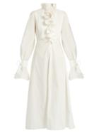 Matchesfashion.com By. Bonnie Young - Ruffled Neck Cotton Dress - Womens - White