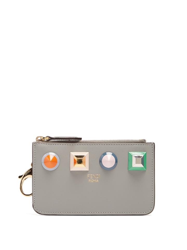 Fendi Stud-embellished Leather Cardholder
