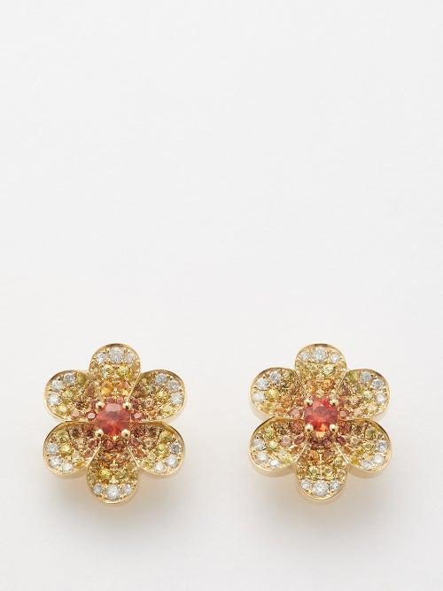Yvonne Leon - Daisy Diamond, Sapphire & 9kt Gold Earrings - Womens - Gold Multi