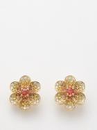 Yvonne Leon - Daisy Diamond, Sapphire & 9kt Gold Earrings - Womens - Gold Multi