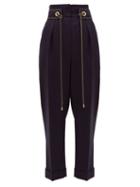 Matchesfashion.com Peter Pilotto - Cropped High Rise Tweed Trousers - Womens - Navy