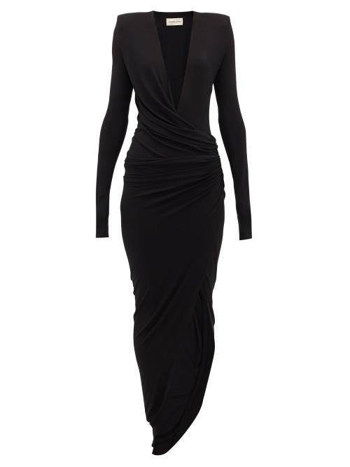 Matchesfashion.com Alexandre Vauthier - Plunge-neck Ruched Slit-front Gown - Womens - Black