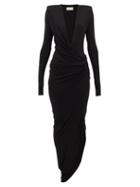 Matchesfashion.com Alexandre Vauthier - Plunge-neck Ruched Slit-front Gown - Womens - Black
