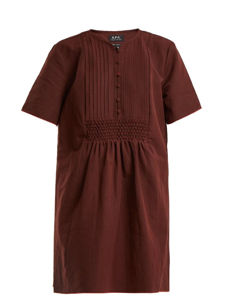 A.p.c. Christie Smocked Linen And Cotton-blend Dress