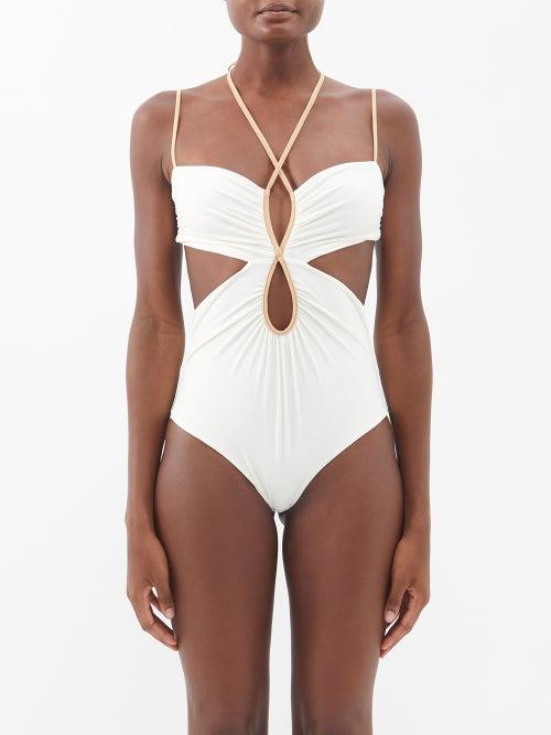 Johanna Ortiz - Zanzibar Recycled-fibre Cutout Swimsuit - Womens - Ecru