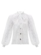 Matchesfashion.com Christopher Kane - Pussy Bow Floral Chantilly Lace Blouse - Womens - White