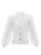 Matchesfashion.com Christopher Kane - Pussy Bow Floral Chantilly Lace Blouse - Womens - White
