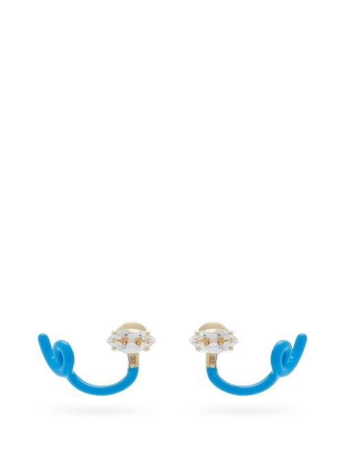 Matchesfashion.com Bea Bongiasca - Tendril Crystal, Gold & Enamel Earrings - Womens - Blue Multi