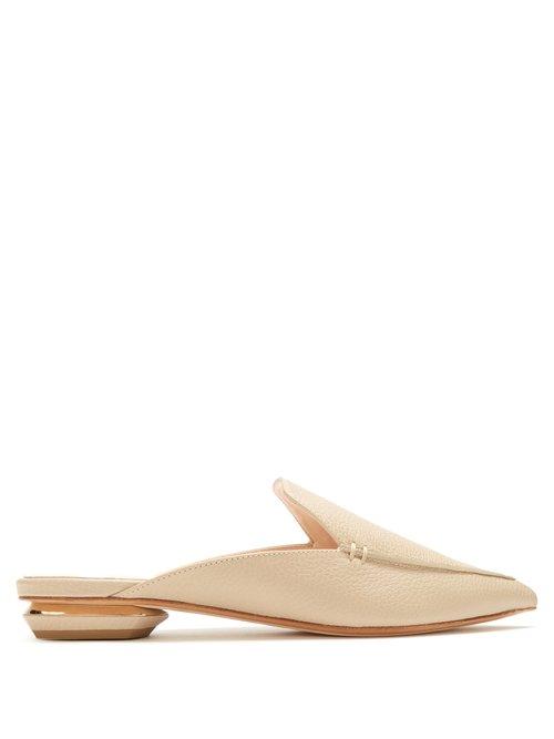 Matchesfashion.com Nicholas Kirkwood - Beya Grained Leather Backless Loafers - Womens - Beige