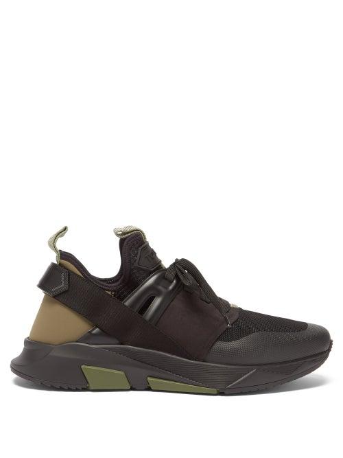 Tom Ford - Panelled Suede-trim Mesh Trainers - Mens - Black Khaki