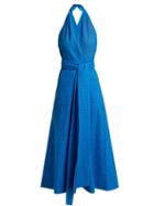 Matchesfashion.com Three Graces London - Annie Cotton Broderie Anglaise Halterneck Dress - Womens - Blue