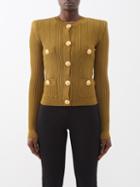 Balmain - Rib-knitted Cardigan - Womens - Khaki