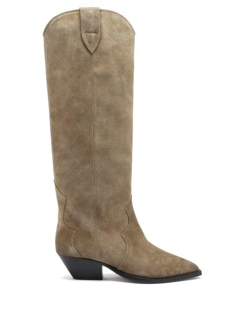 Ladies Shoes Isabel Marant - Denvee Suede Knee-high Boots - Womens - Beige