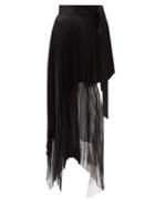 Peter Do - Asymmetric Pleated Silk-satin Skirt - Womens - Black