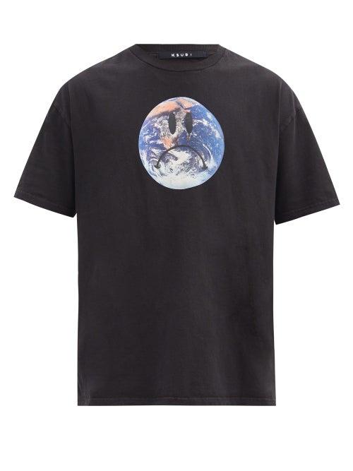 Matchesfashion.com Ksubi - Earth-print Cotton-jersey T-shirt - Mens - Black