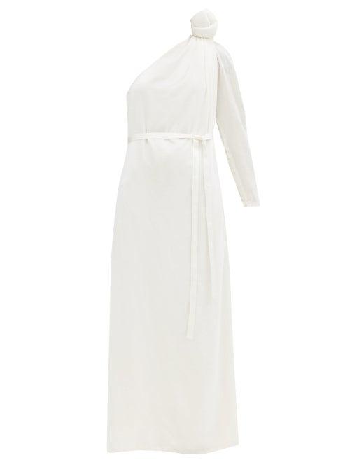 Matchesfashion.com Vika Gazinskaya - Knotted-shoulder Velvet Gown - Womens - White