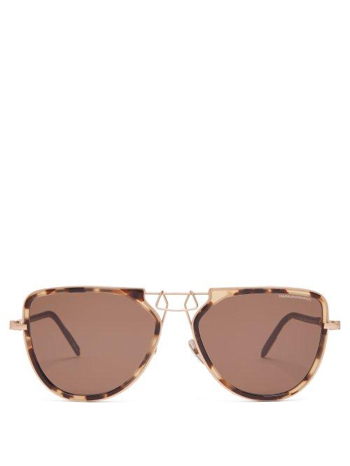 Matchesfashion.com Calvin Klein 205w39nyc - Square Frame Metal Sunglasses - Mens - Brown