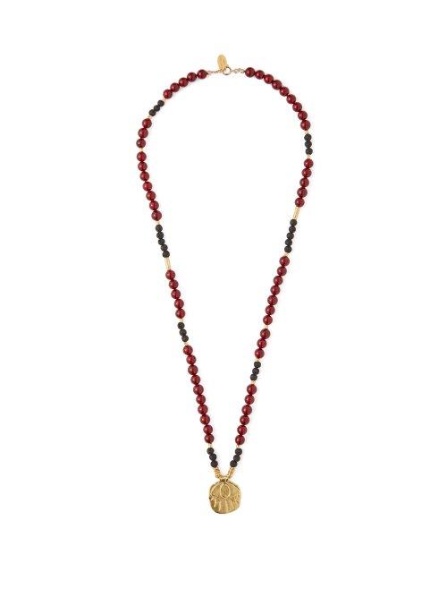 Matchesfashion.com Elise Tsikis - Lerissos 18kt Gold Plated Beaded Necklace - Womens - Red
